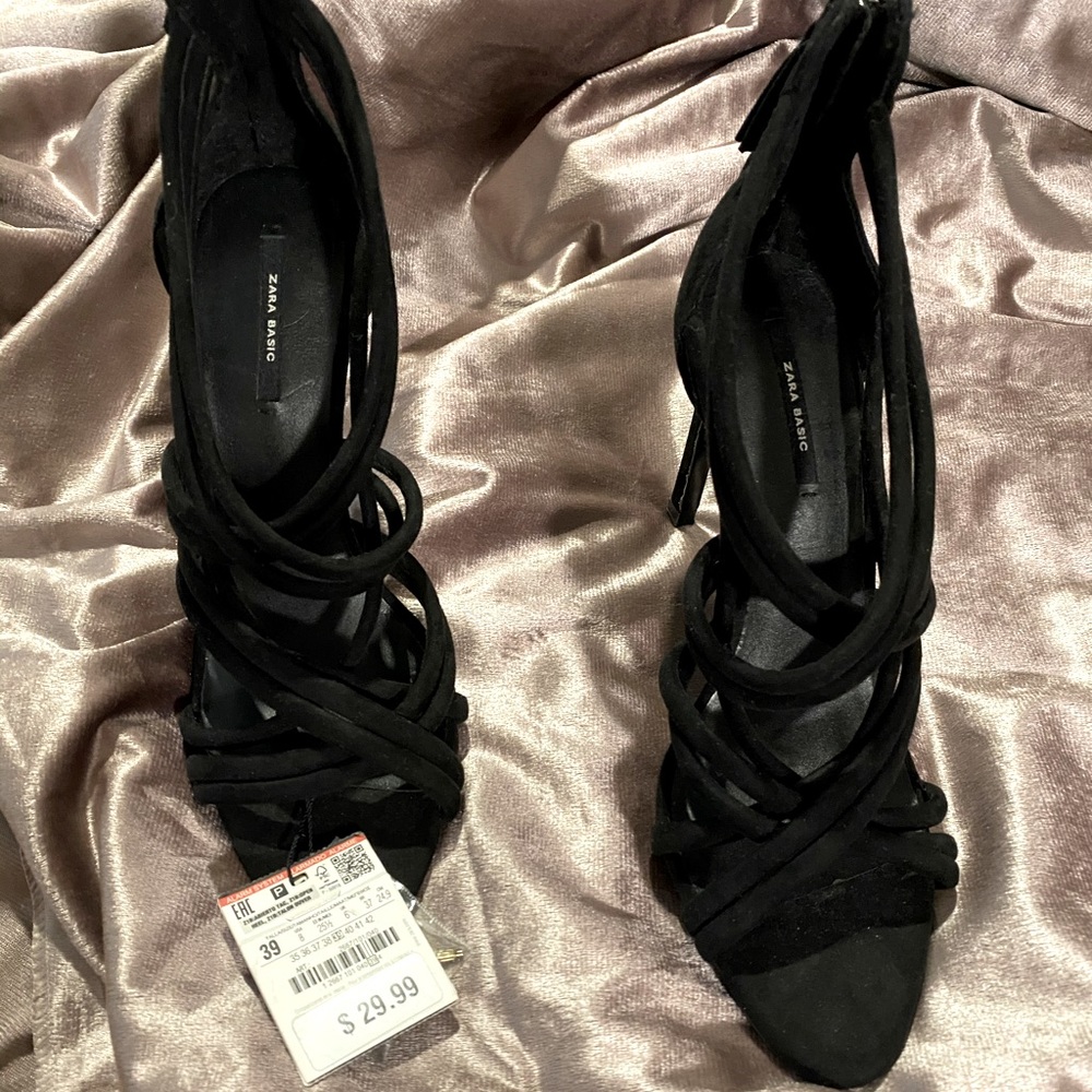 Zara black suede heels size 8
